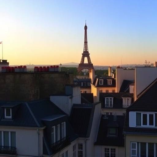 Vue sur les toits de Paris, avec la Tour Eiffel se dressant à l'horizon